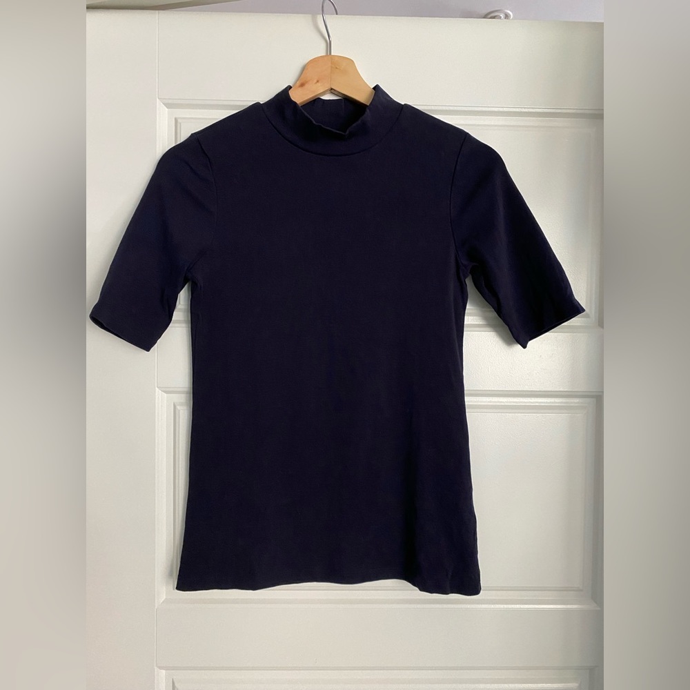 Navy Blue Mockneck Tee - EUC!